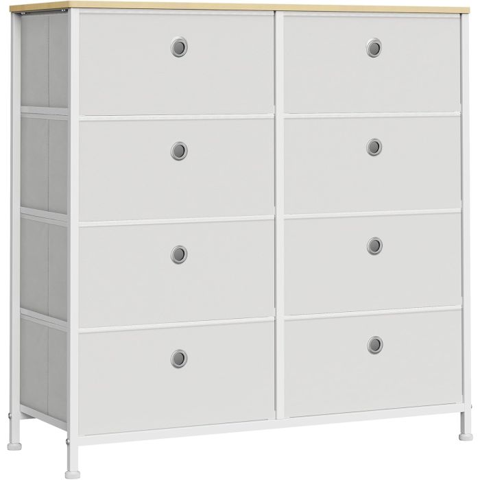 Kommode 8 Schubladen Stoff Creme Eiche