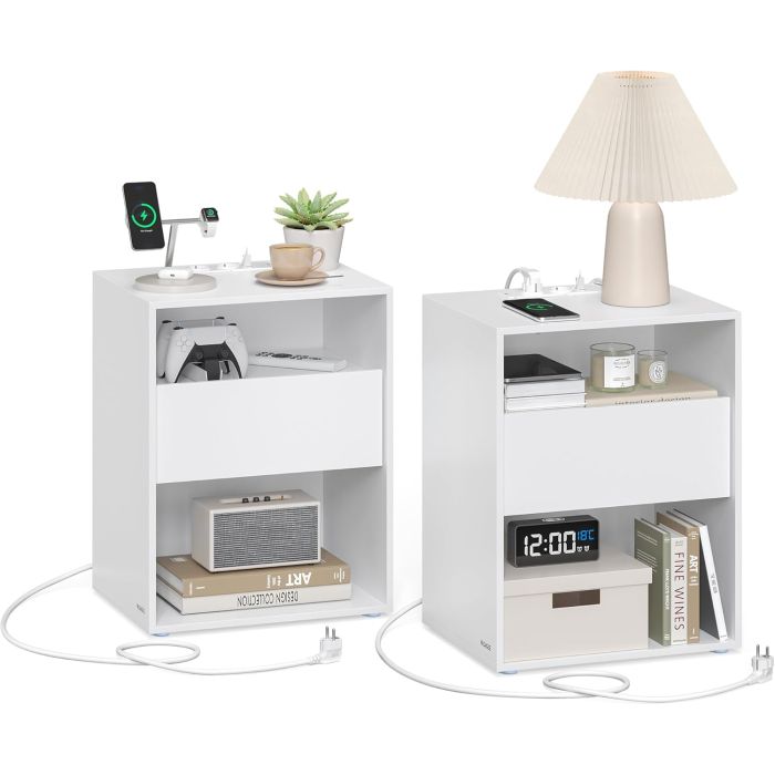 Nachttisch Set mit Ladefunktion mattweiss
