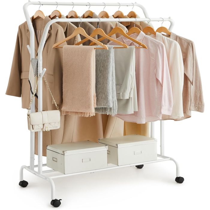 Kleiderständer Rollen Stahlrohre 100kg Weiss