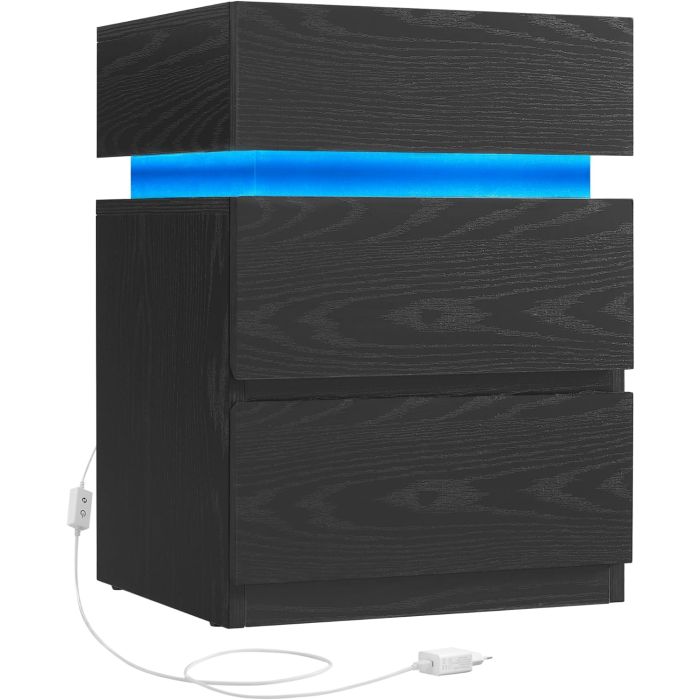 Nachttisch LED-Beleuchtung 3 Schubladen Schwarz