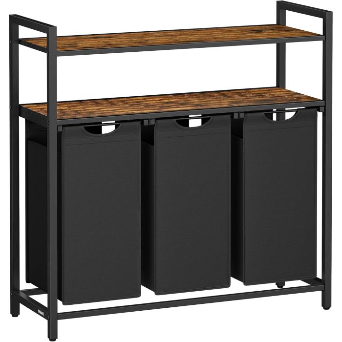 Wäschekorb 3-Fächer ausziehbar schwarz vintagebraun