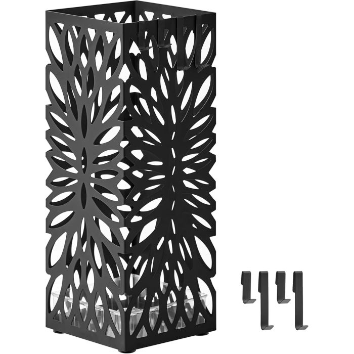 Regenschirmständer quadratisch Metall mit Haken 41cm hoch schwarz