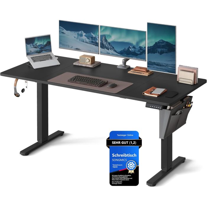 Elektrischer Schreibtisch 160x70 schwarz Metall