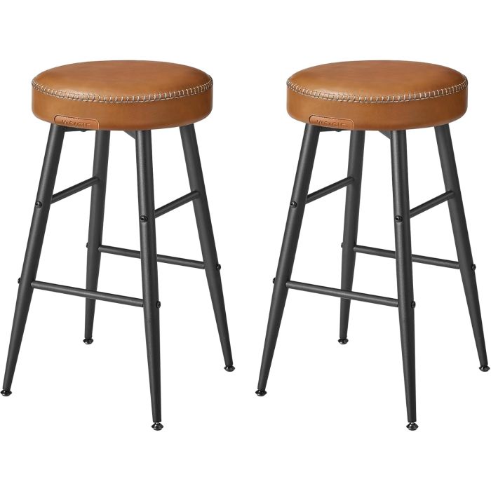 Barhocker 2er Set Kunstleder Mid-Century Karamellbraun Small