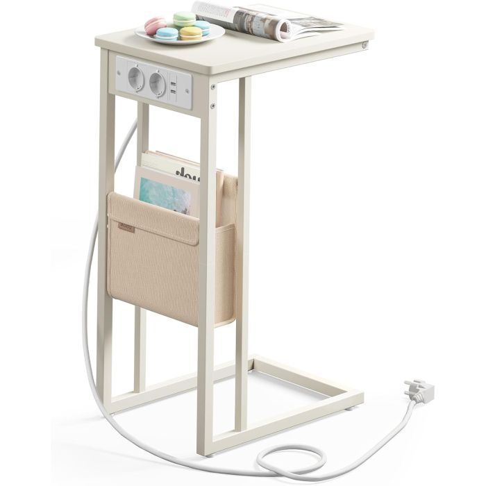 Beistelltisch mit Ladestation USB Cremeweiss