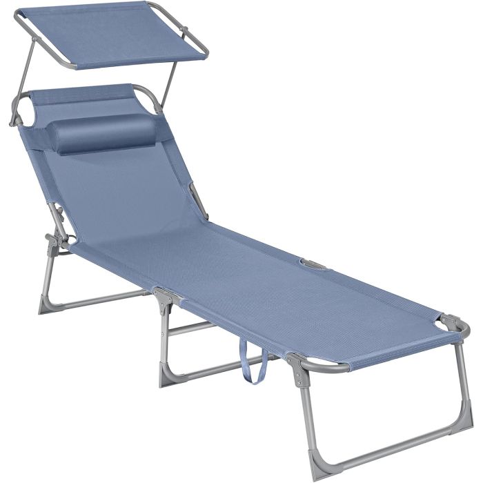 Sonnenliege klappbar mit Kopfkissen 150kg blau Stahl