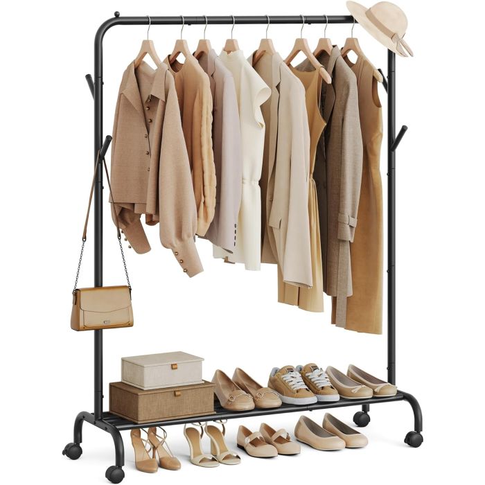 Kleiderständer Rollen Stahlrohre 50kg Schwarz