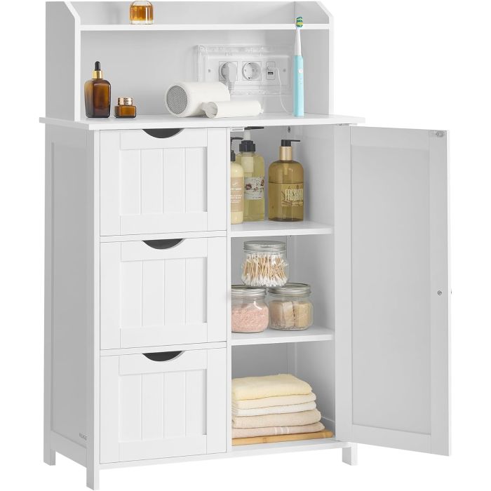 Badezimmerschrank stehend Steckdosenleiste wolkenweiss Holz