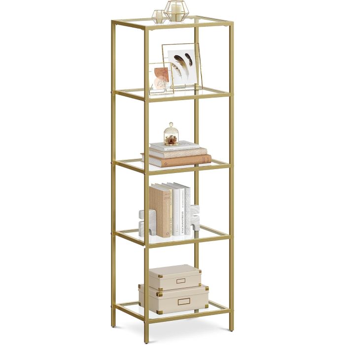 Regal mit 5 Ablagen transparent-gold