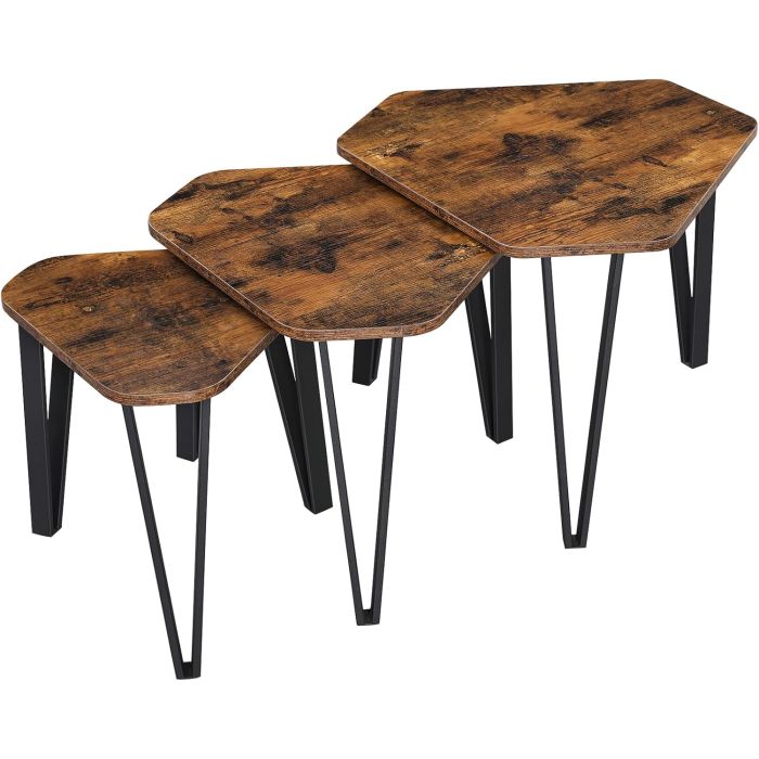 Beistelltisch Set Industrie-Design vintagebraun-schwarz