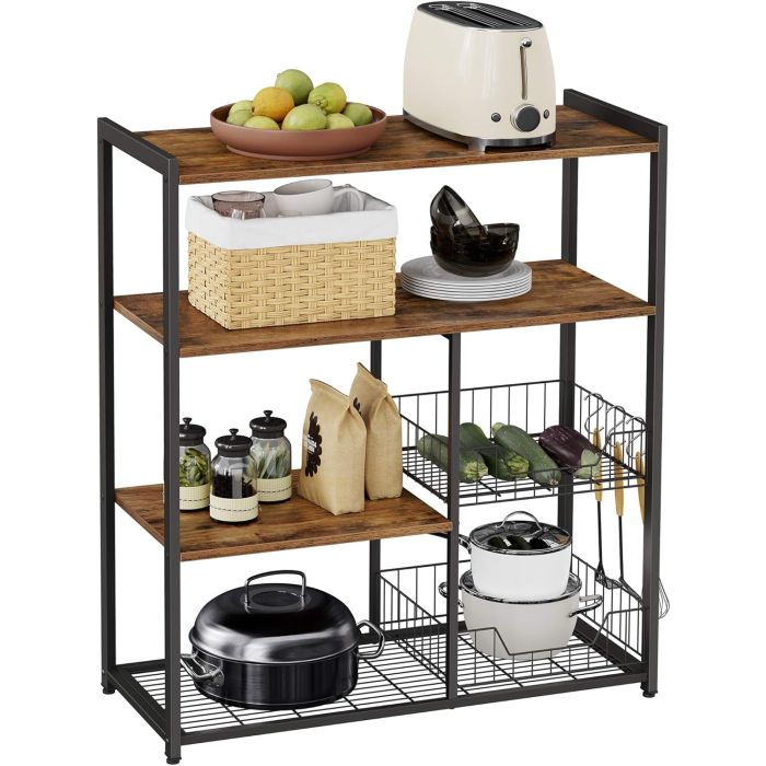 Küchenregal mit Metallkörben vintagebraun-schwarz 80cm breit