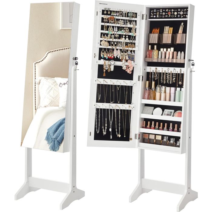 Schmuckschrank Spiegelschrank Stehend Make-up Organizer Weiss