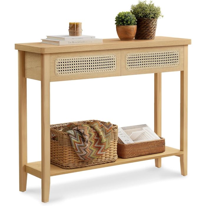 Konsolentisch Boho Stil Schubladen Eichenbeige