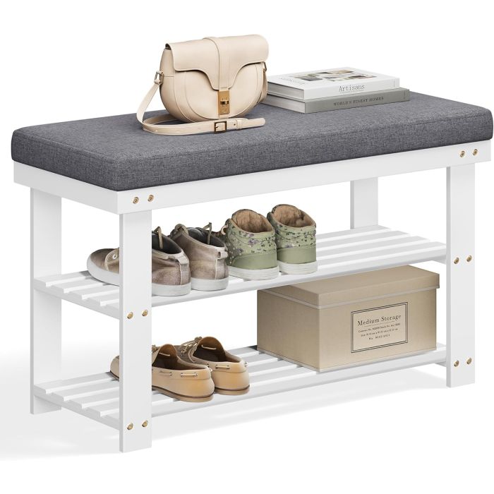 Schuhbank Bambus Regal 2 Ebenen Weiss