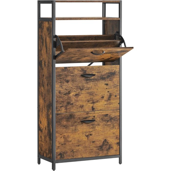 Schuhschrank schmal 3 Klappen vintagebraun
