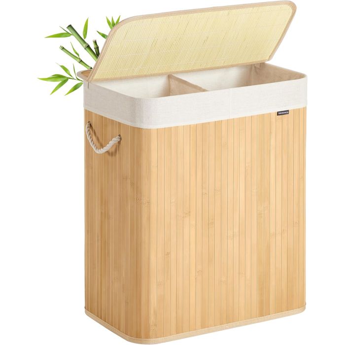Wäschekorb 100L Bambus 2-Fächer naturfarben