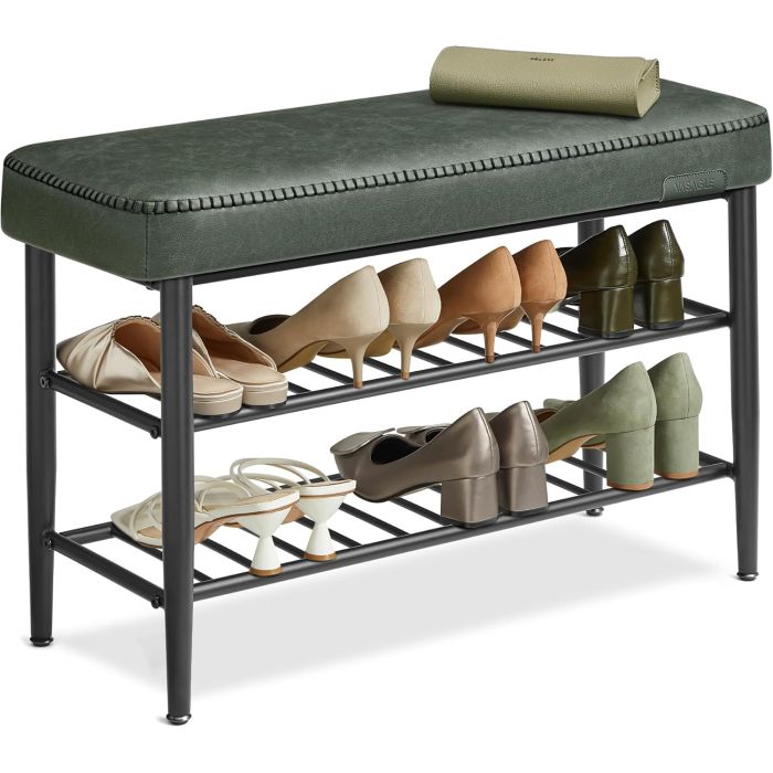 Schuhbank Kunstleder MidCentury Modern Waldgrün