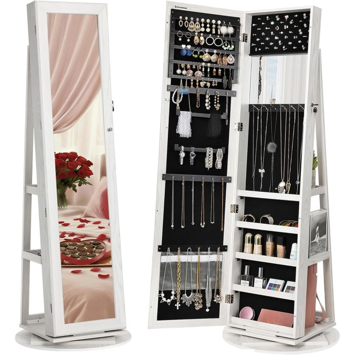 Schmuckschrank Standspiegel 360° drehbar weiss