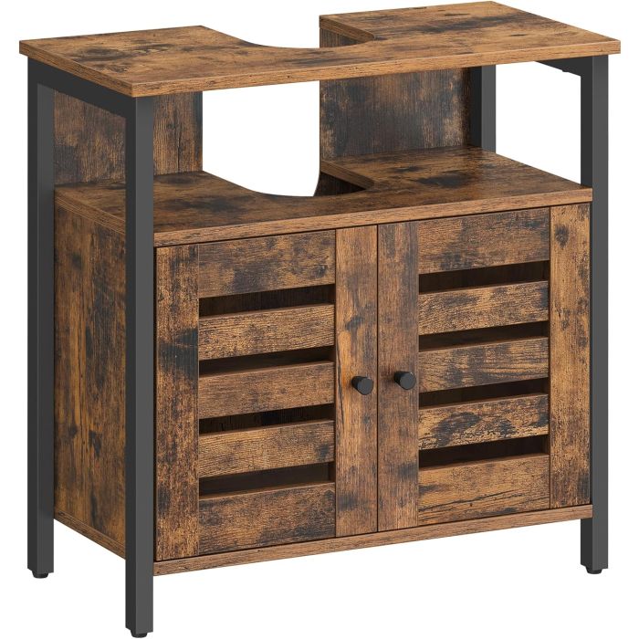 Waschbeckenunterschrank mit Lamellentüren vintagebraun-schwarz