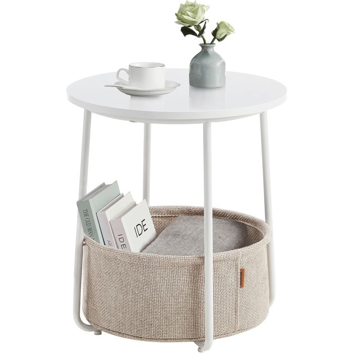 Beistelltisch mit Stauraum, modern, Mattweiss-Kamelbraun