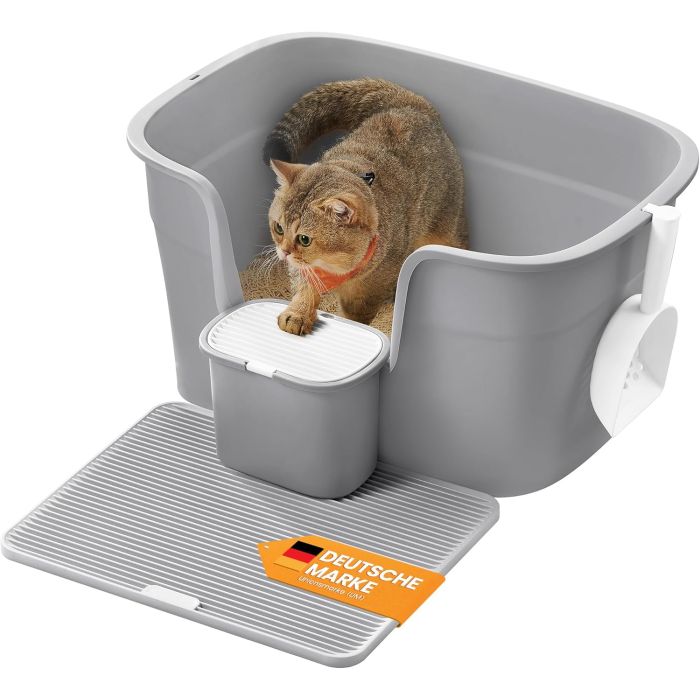 Katzentoilette extragross Mehrkatzenhaushalte Taubengrau Kunststoff