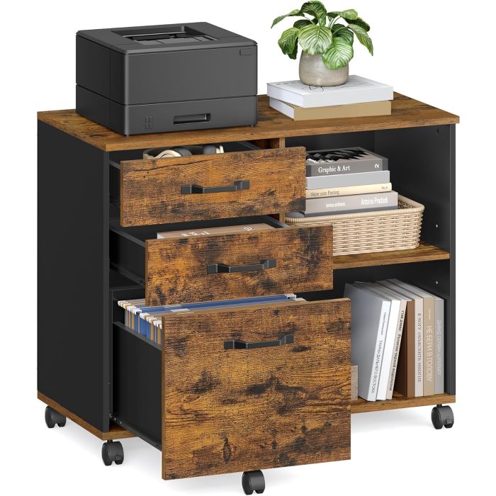 Rollcontainer Aktenschrank mit Schubladen Vintagebraun-Schwarz
