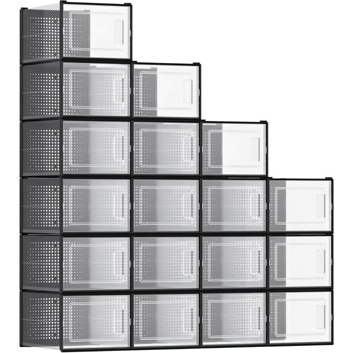 Schuhboxen stapelbar transparent-schwarz Kunststoff 18er-Set