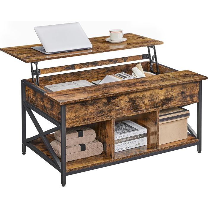 Couchtisch Höhenverstellbar Stauraum X-Streben Vintagebraun