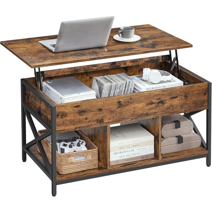 Couchtisch höhenverstellbar Stauraum vintagebraun Stahl