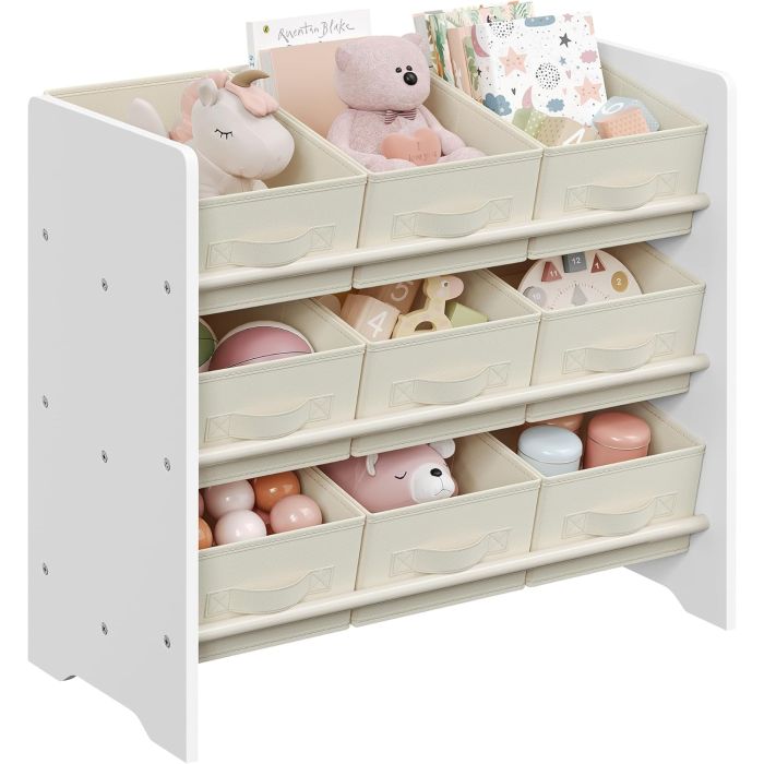 Kinderregal Spielzeugregal 9 Boxen Weiss Stoff