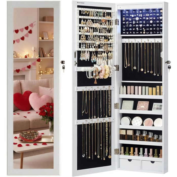 Schmuckschrank hängend LED weiss Holzmaserung