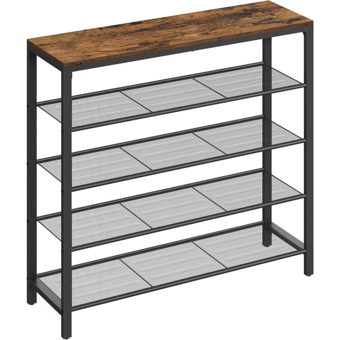 Schuhregal 4 Gitter-Ablagen Metall Industrie Design Vintagebraun Schwarz