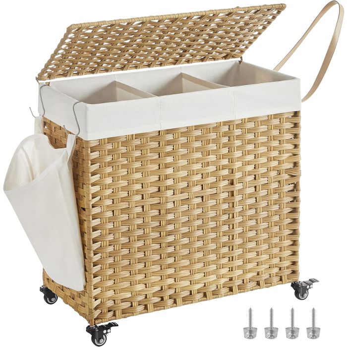 Wäschekorb Rattan-Optik 3 Fächer Naturfarben
