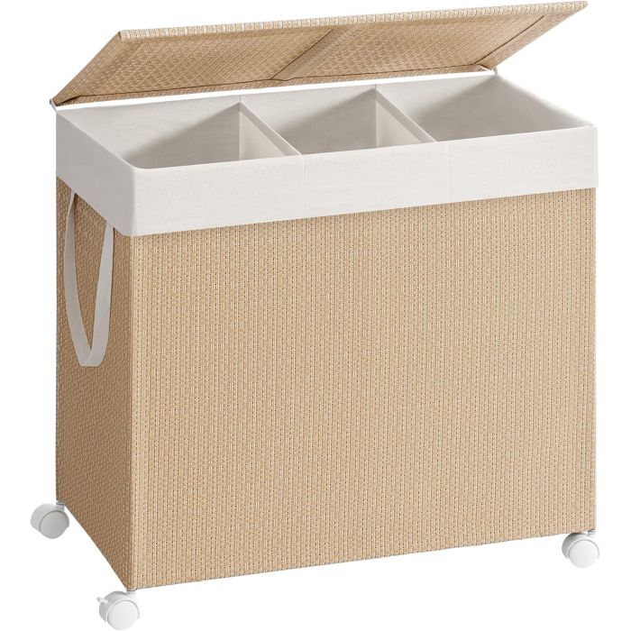 Wäschekorb Rattan-Optik 3 Fächer Naturbeige