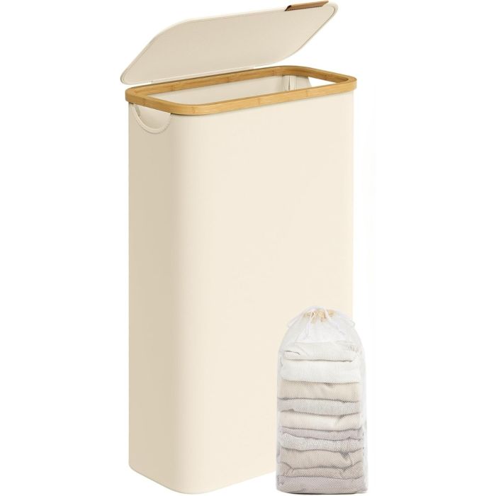 Wäschekorb 65L Bambus cremeweiss Oxford