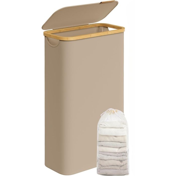 Wäschekorb 65L Bambus kamelbraun Oxford