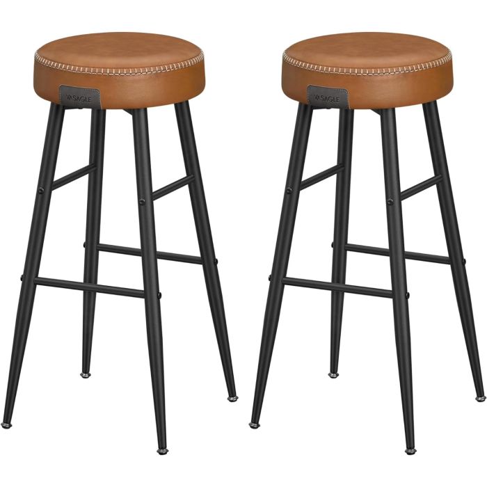 Barhocker 2er Set Kunstleder Mid-Century Karamellbraun Tall
