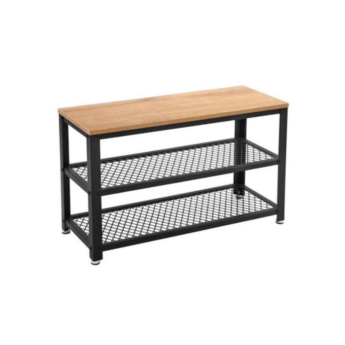 Schuhbank kompakt braun schwarz Holz-Metall