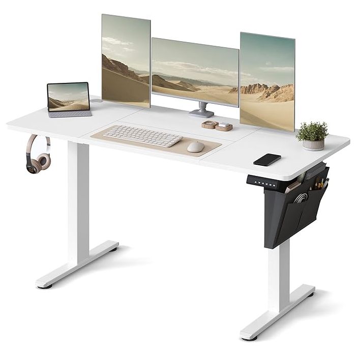 Schreibtisch elektrisch höhenverstellbar Büro wolkenweiss