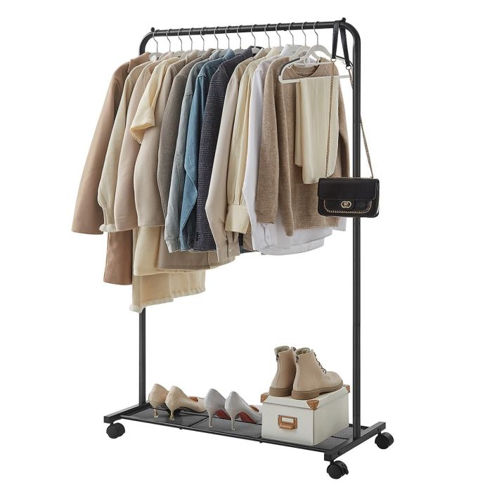 Kleiderständer rollbar schwarz Metall 91cm