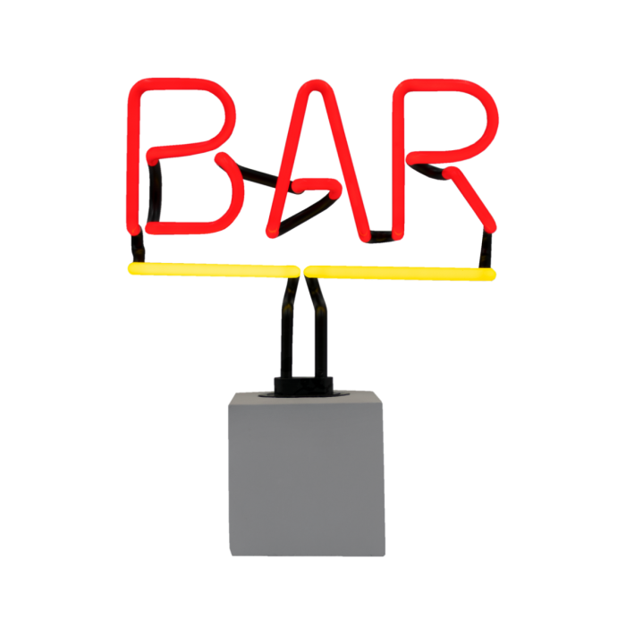 Glas Neon Tischlampe mit Betonsockel - BAR