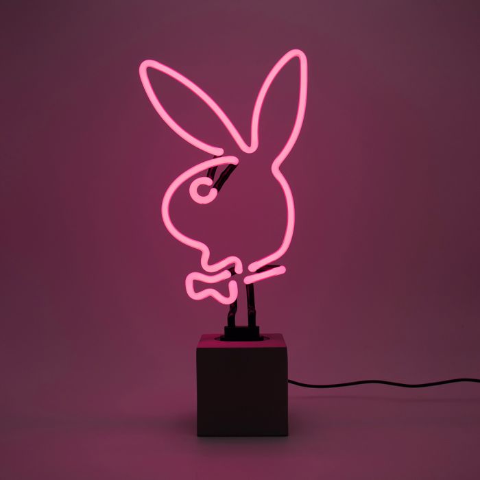 Glas Neon Tischlampe mit Betonsockel - Playboy Bunny pink