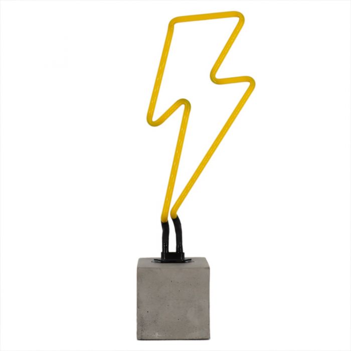 Glas Neon Tischlampe mit Betonsockel - Blitz