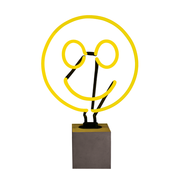 Glas Neon Tischlampe mit Betonsockel - Smiley