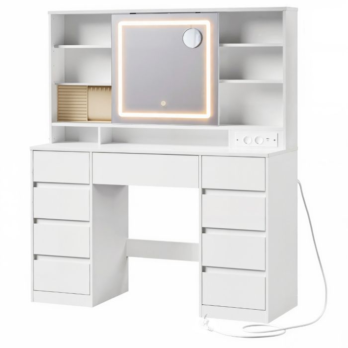 Schminktisch LED-Beleuchtung weiss Holz