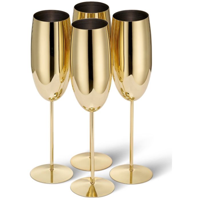 Edelstahl Sektgläser Flute Gold 4er-Set