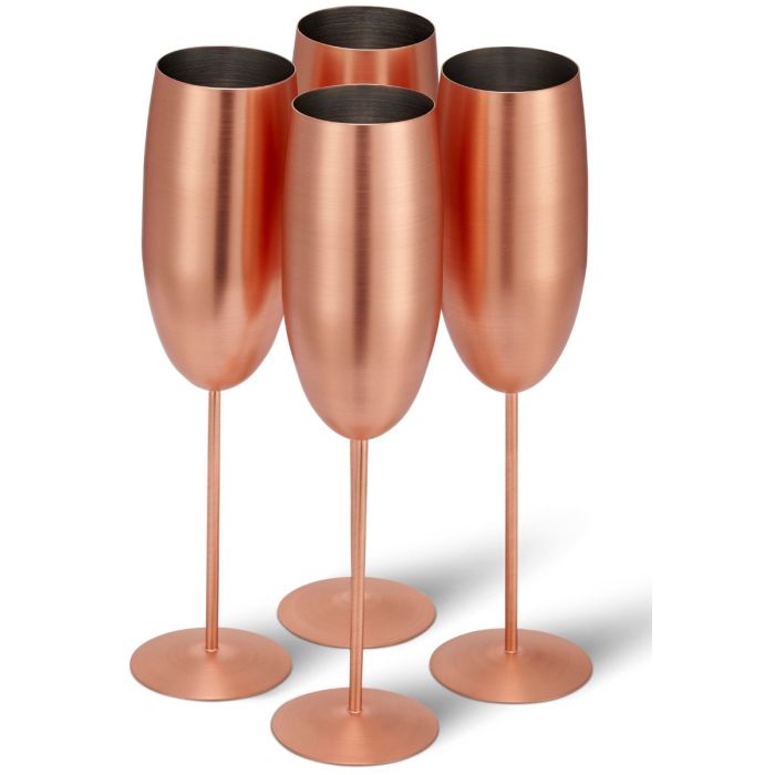 Edelstahl Sektgläser Flute Roségold Matt 4er-Set