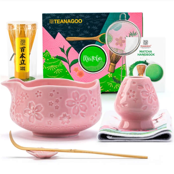 Matcha Set Pink Sakura mit Ausgiessschale 7-tlg.