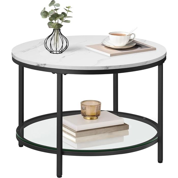 Couchtisch Marmor-Optik Weiss Glas Schwarz