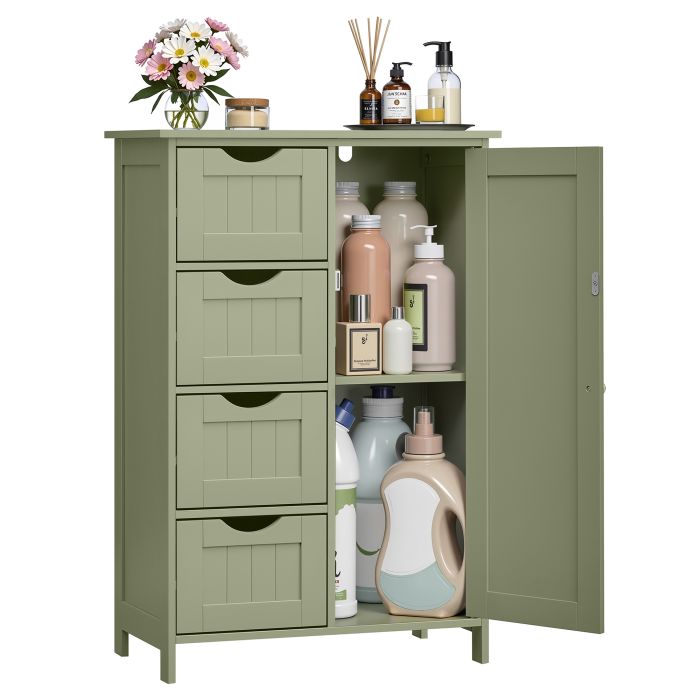 Badezimmerschrank schmal lorbeergrün 4 Schubladen